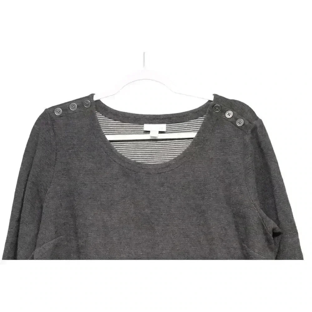 J Jill Sweater Dress Size Large Petite Gray 3/4 Sleeve Cotton Stretch Casual - Picture 2 of 12